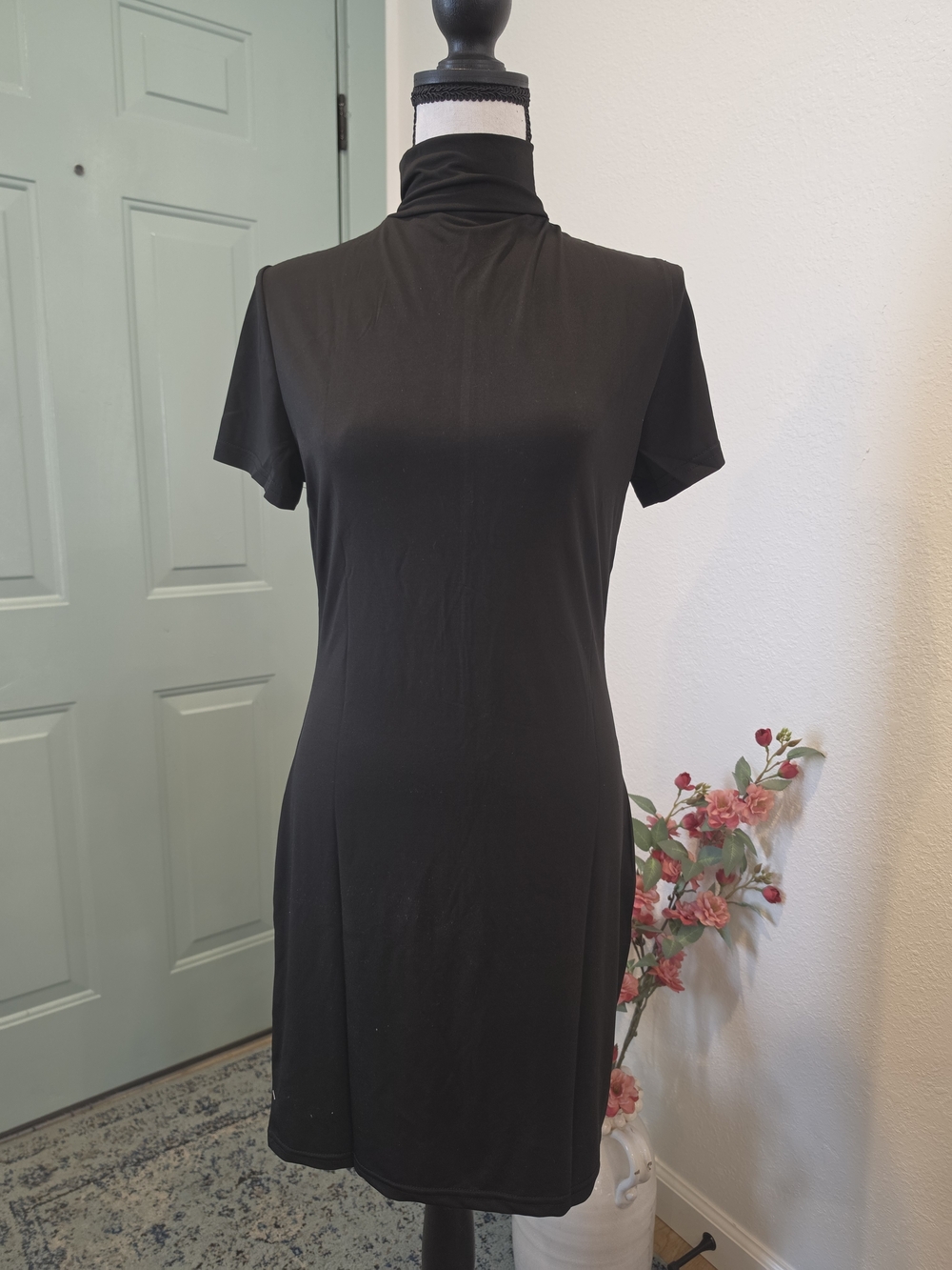 Black Turtleneck Short Sleeve Dress